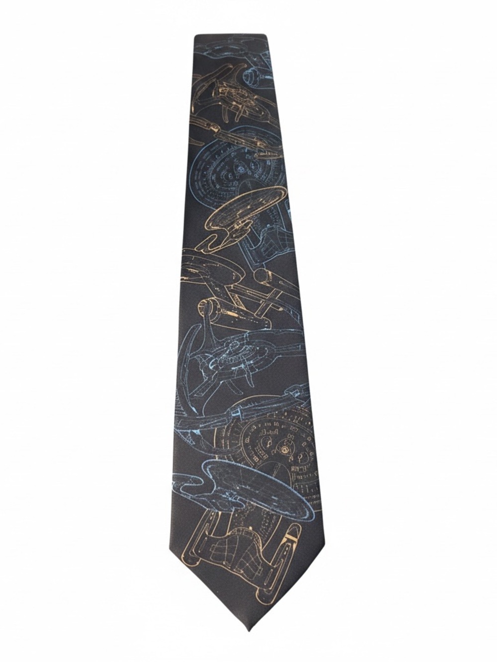 1994 Vintage Star Trek Men's Black Tie with Blue and Gold Starship Print